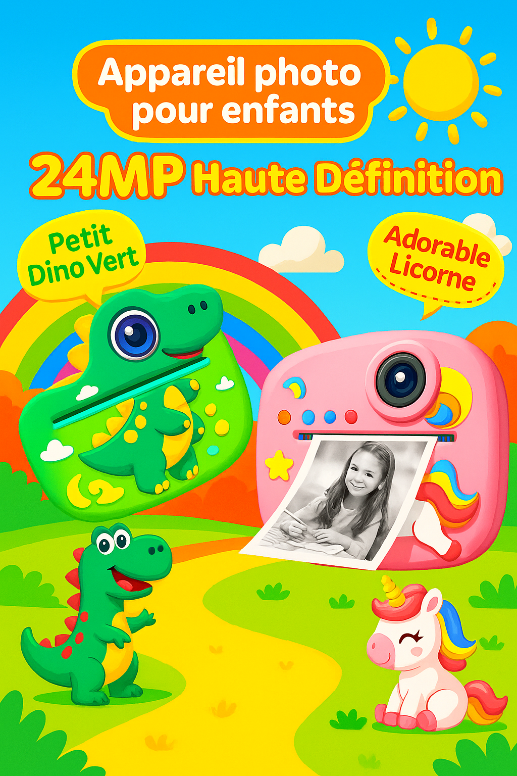 Appareil Photo pour Enfants – Dinosaure 24MP | Caméra HD avec Impression Instantanée